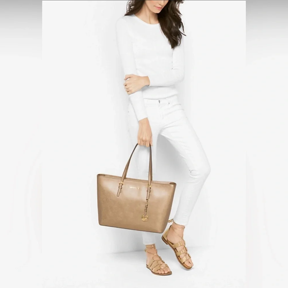 NWT Michael Kors Gold Jet Setter Tote Handbag - Picture 2 of 6